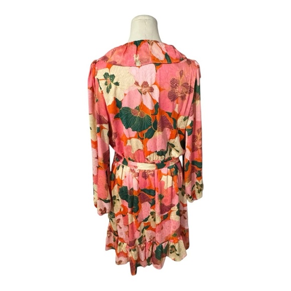 TAYLOR‎ Floral Pink Orange Mini Dress Ruffle Long Sleeve Sundress Sun Size XL 1X - Picture 3 of 9